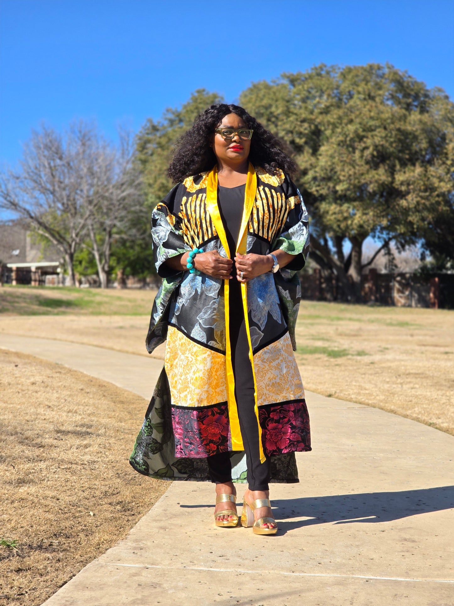 Damask Bloom Kimono (Yellow Satin)