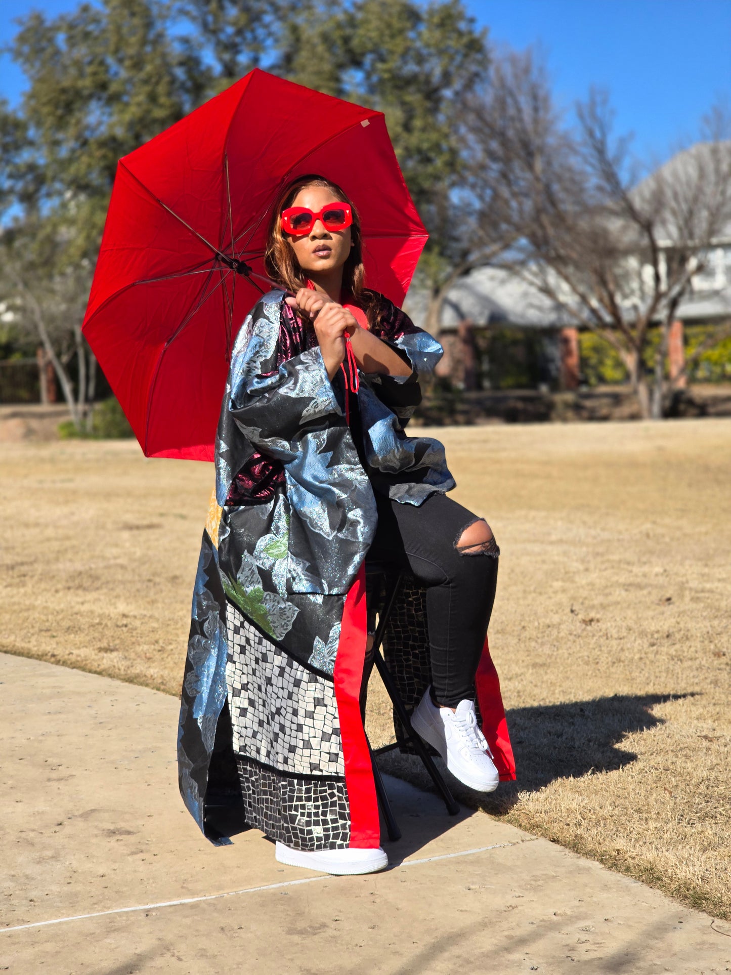 Damask Bloom Kimono (Red Satin)