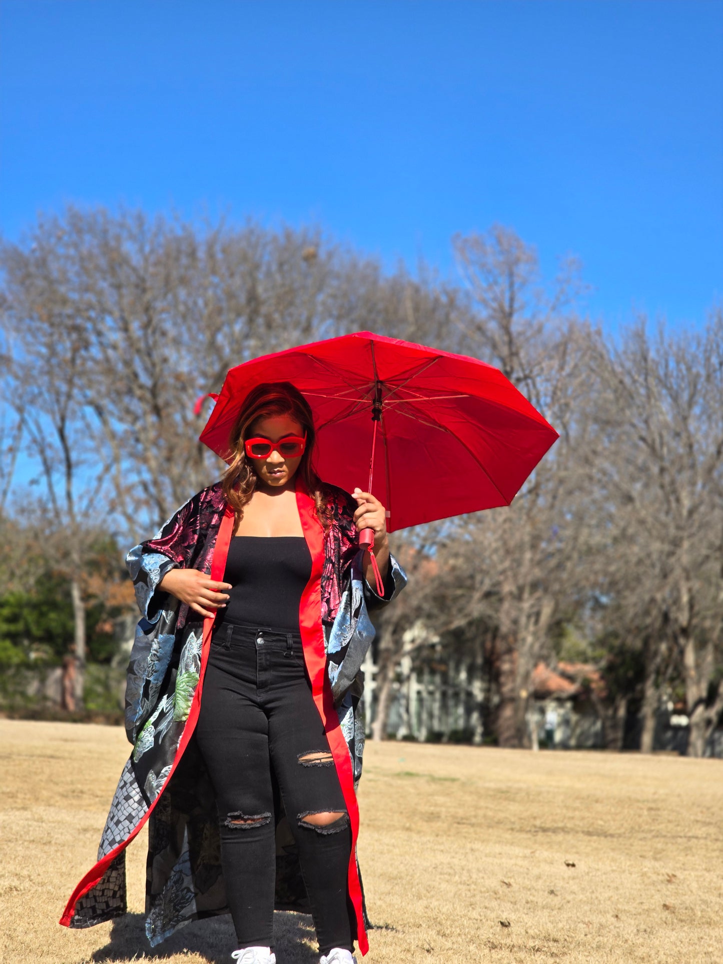 Damask Bloom Kimono (Red Satin)
