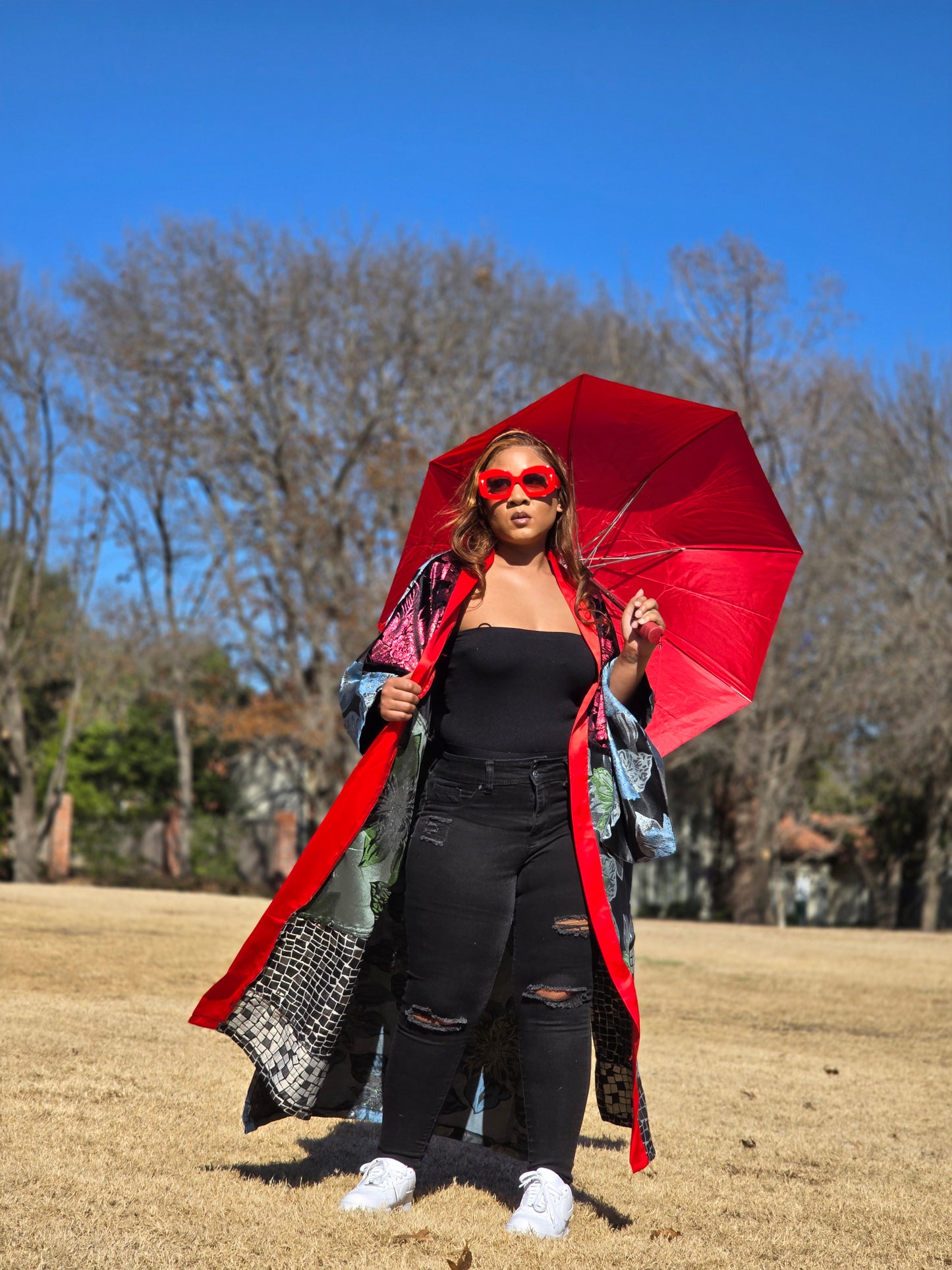 Damask Bloom Kimono (Red Satin)
