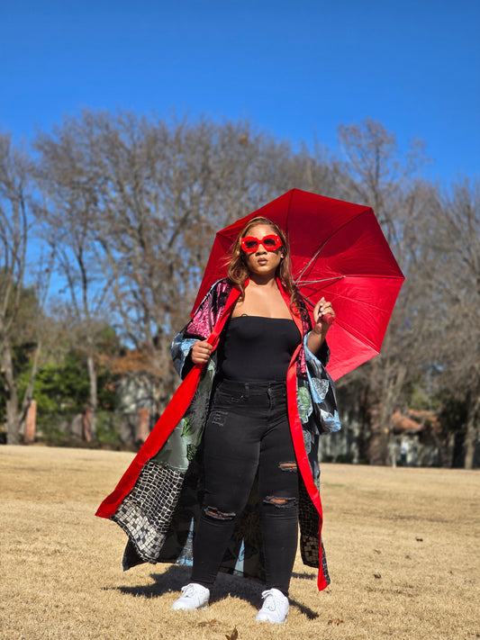 Damask Bloom Kimono (Red Satin)